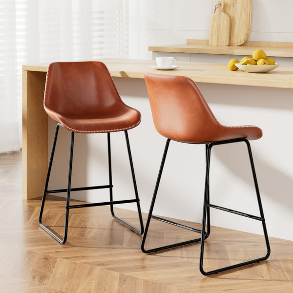  Bar Stools Kitchen Counter Barstools Leather Metal Chairs Brown