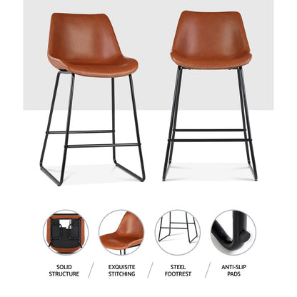Bar Stools Kitchen Counter Barstools Leather Metal Chairs Brown