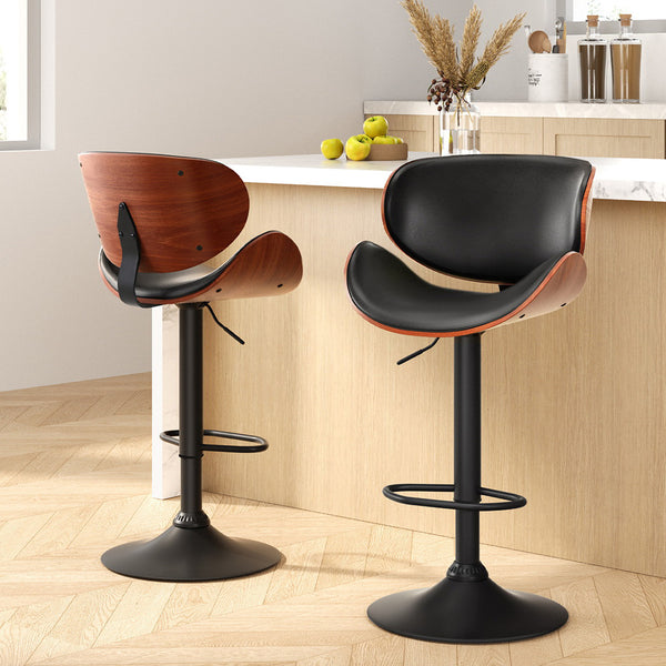  Bar Stools Kitchen Leather Barstools Swivel Gas Lift Chairs Black X2