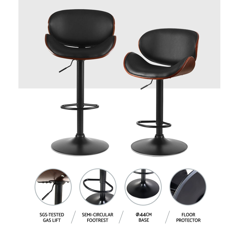 Bar Stools Kitchen Leather Barstools Swivel Gas Lift Chairs Black X2