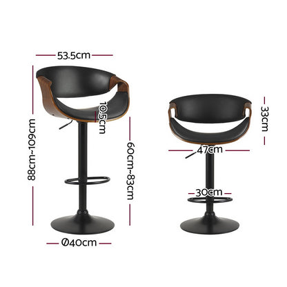 2X Bar Stools Gas Lift Leather W/Armrest