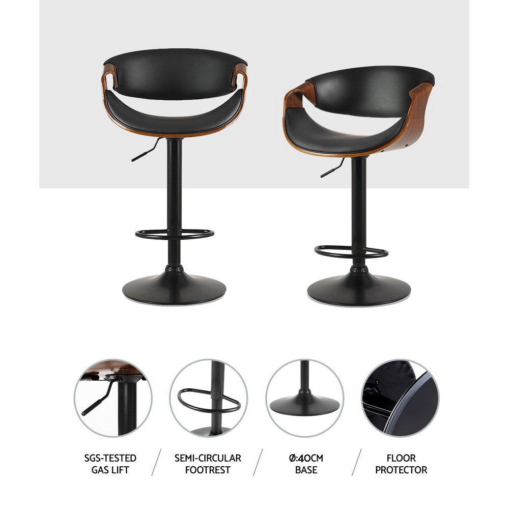 2X Bar Stools Gas Lift Leather W/Armrest