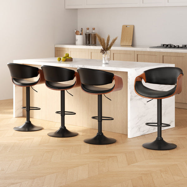  4x Bar Stools Gas Lift Leather w/Armrest