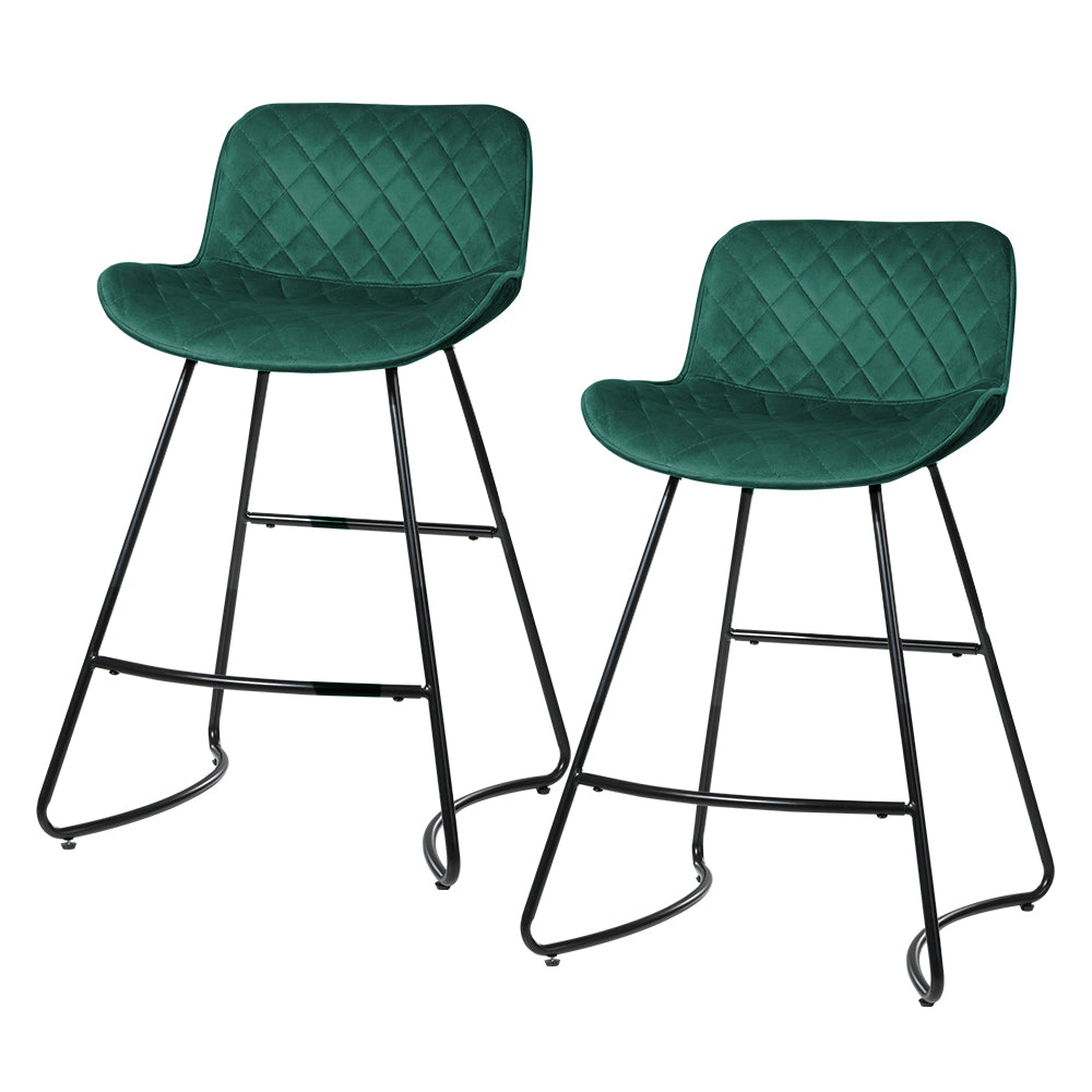 Set Of 2 Bar Stools Kitchen Stool Chairs Chair Velvet Barstool Barstools Green