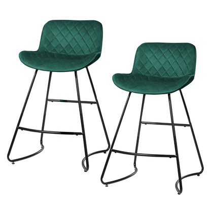 Set Of 2 Bar Stools Kitchen Stool Chairs Chair Velvet Barstool Barstools Green