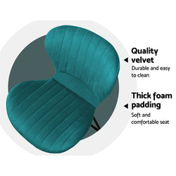 Set Of 2 Bar Stools Kitchen Stool Velvet Dining Chairs Peacock Blue Barstool Chair