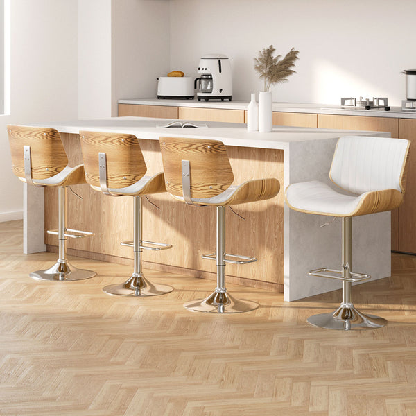 4x Bar Stools Adjustable Leather Chairs