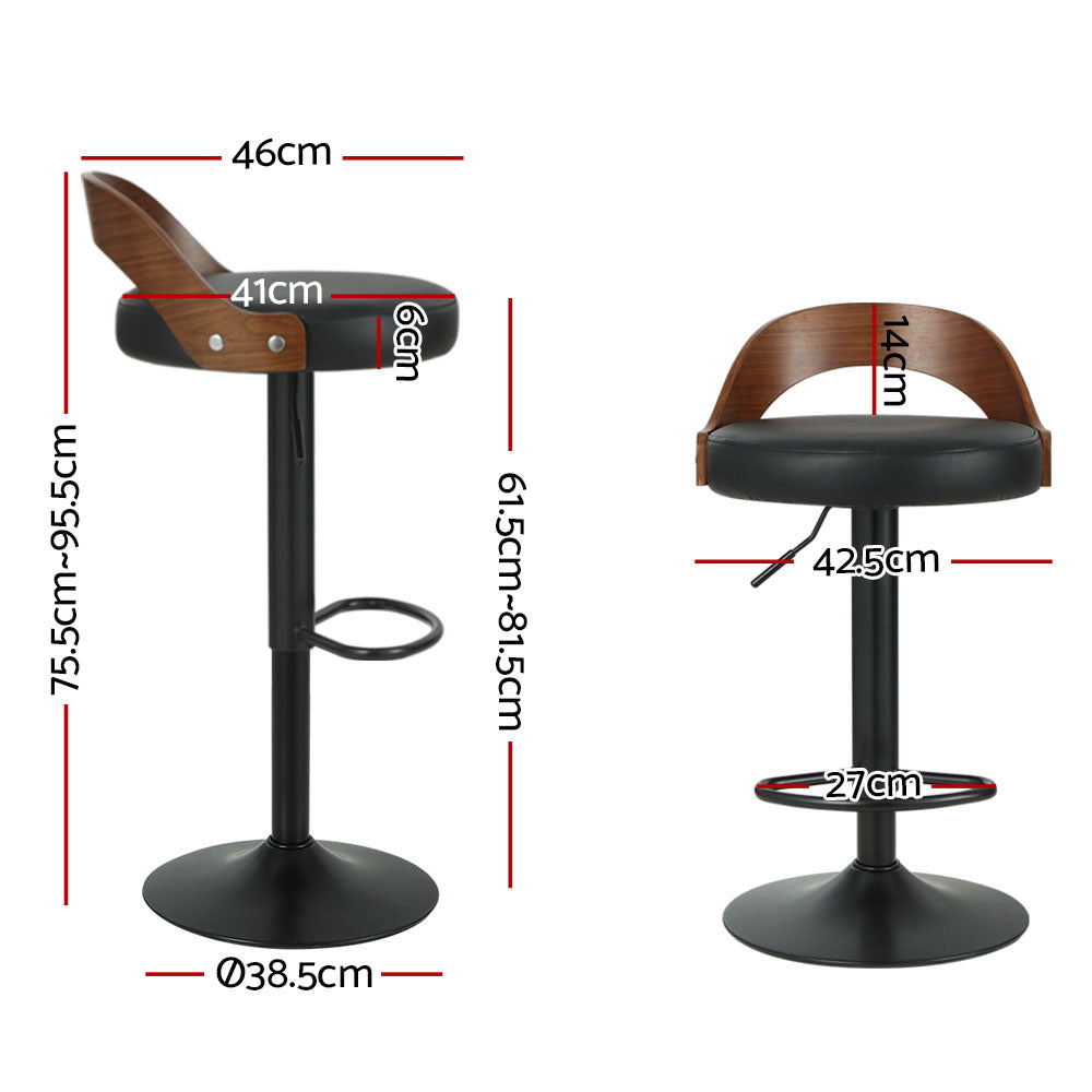 Set Of 2 Bar Stools Kitchen Gas Lift Wooden Stool Metal Barstools Black Swivel