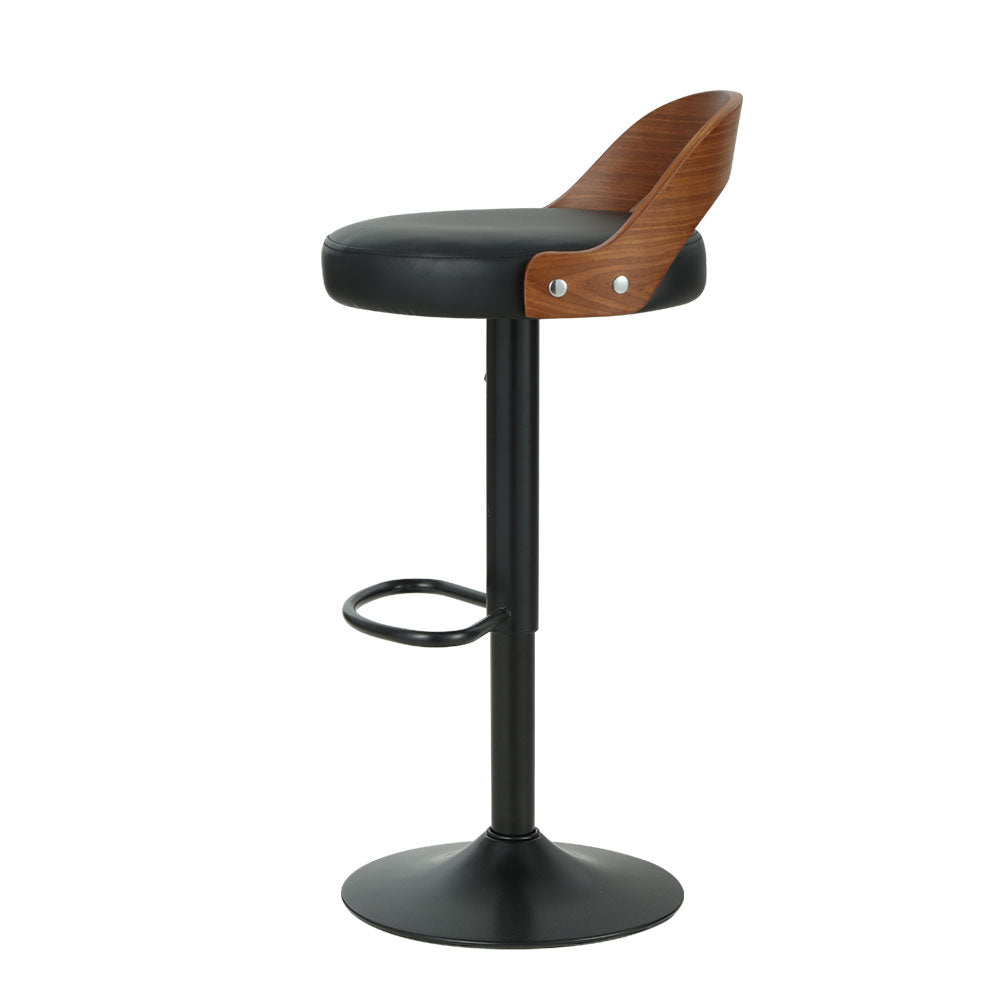 Set Of 2 Bar Stools Kitchen Gas Lift Wooden Stool Metal Barstools Black Swivel