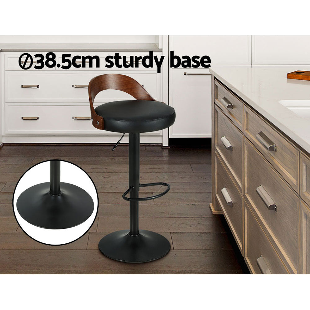 Set Of 2 Bar Stools Kitchen Gas Lift Wooden Stool Metal Barstools Black Swivel