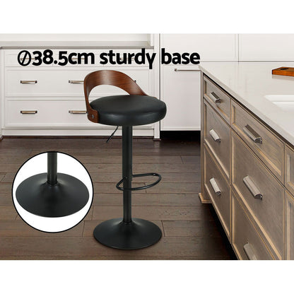 Set Of 2 Bar Stools Kitchen Gas Lift Wooden Stool Metal Barstools Black Swivel