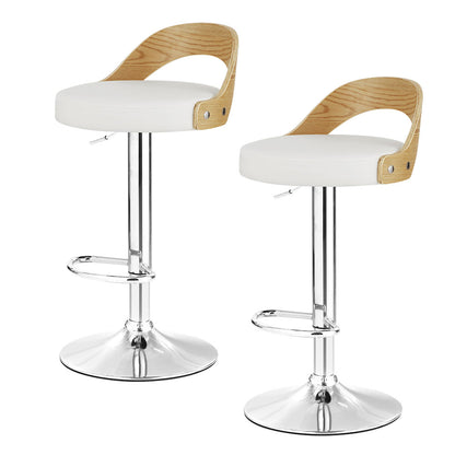 2X Bar Stools Adjustable Leather Padded White