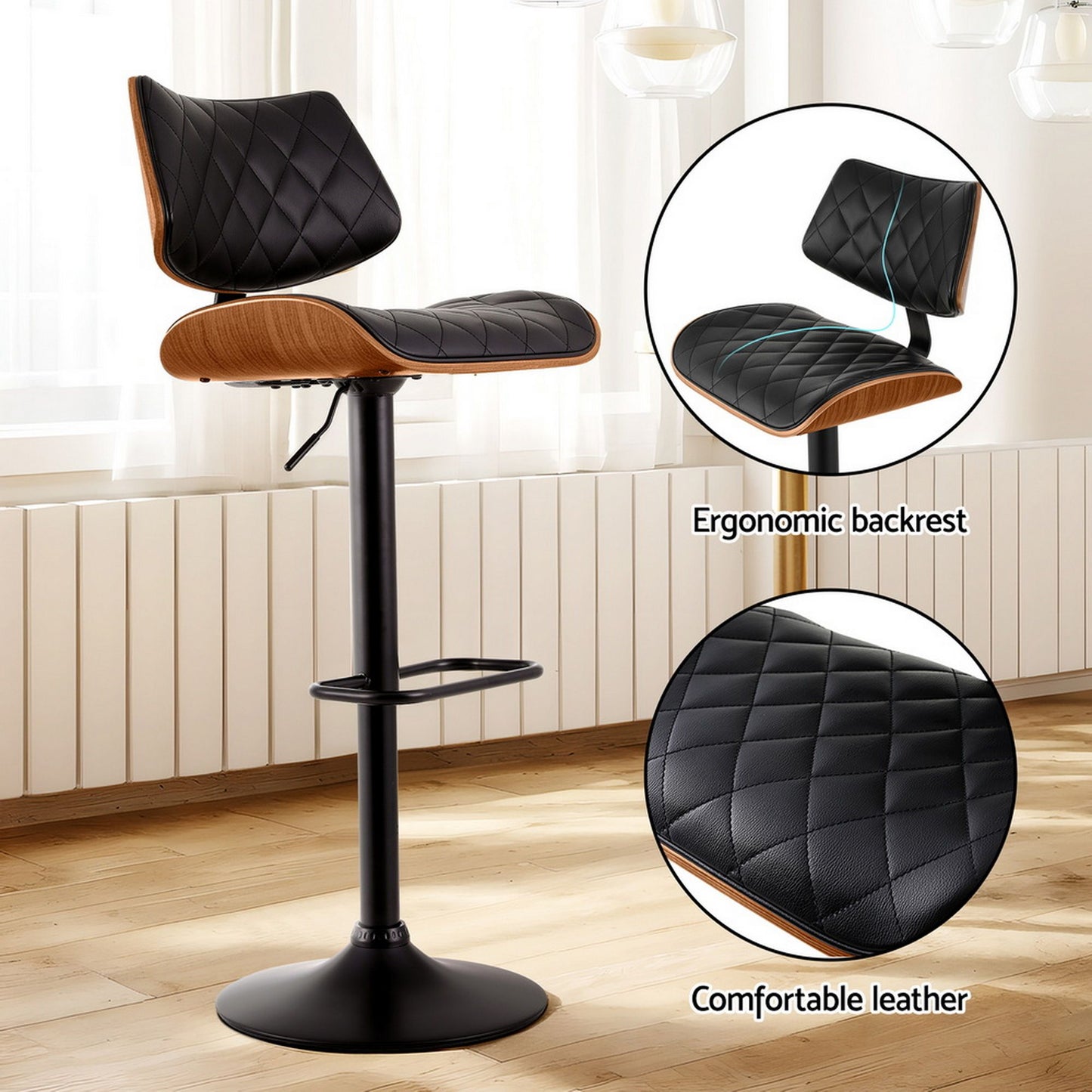2x/4x Leather Bar Stools Gas Lift Design Black/White