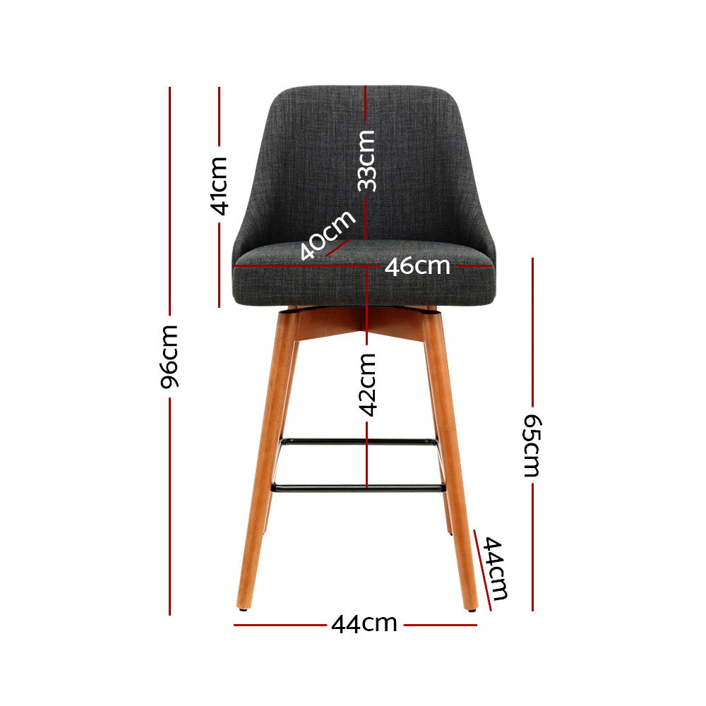 2X Bar Stools Swivel Seat Wooden Charcoal