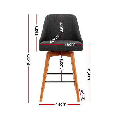 2X Bar Stools Swivel Seat Wooden Charcoal