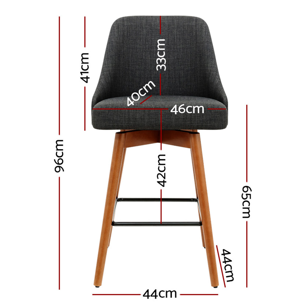 4X Bar Stools Swivel Seat Wooden Charcoal