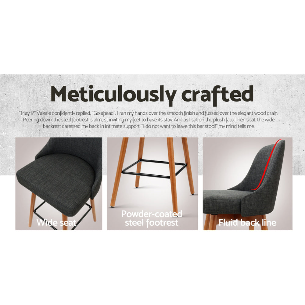 4X Bar Stools Swivel Seat Wooden Charcoal