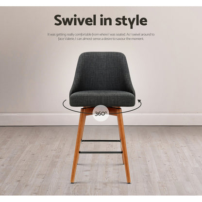 4X Bar Stools Swivel Seat Wooden Charcoal