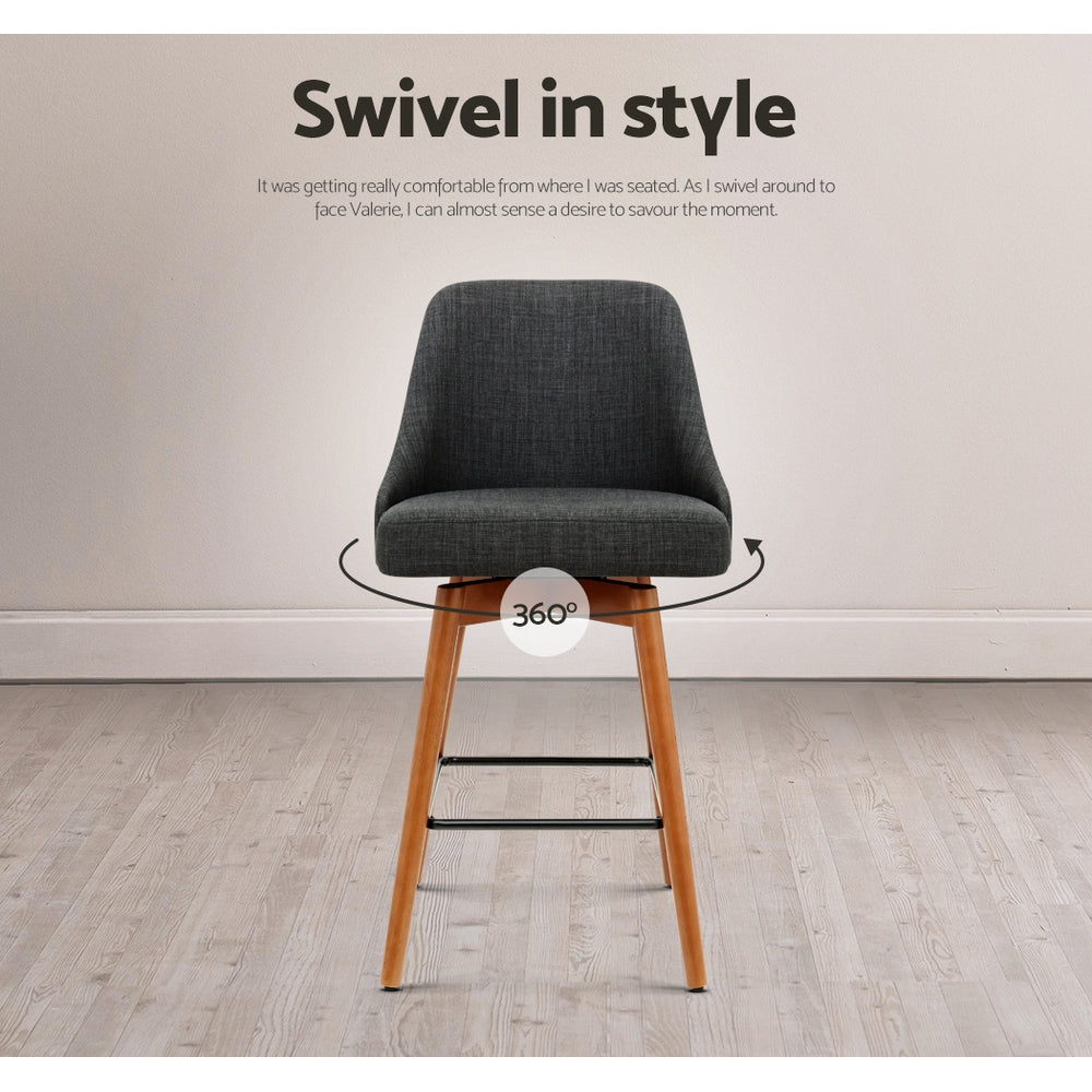 4X Bar Stools Swivel Seat Wooden Charcoal