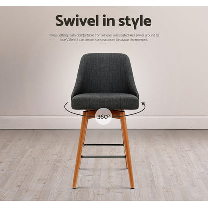 4X Bar Stools Swivel Seat Wooden Charcoal