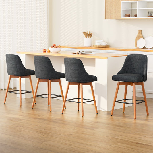 4X Bar Stools Swivel Seat Wooden Charcoal