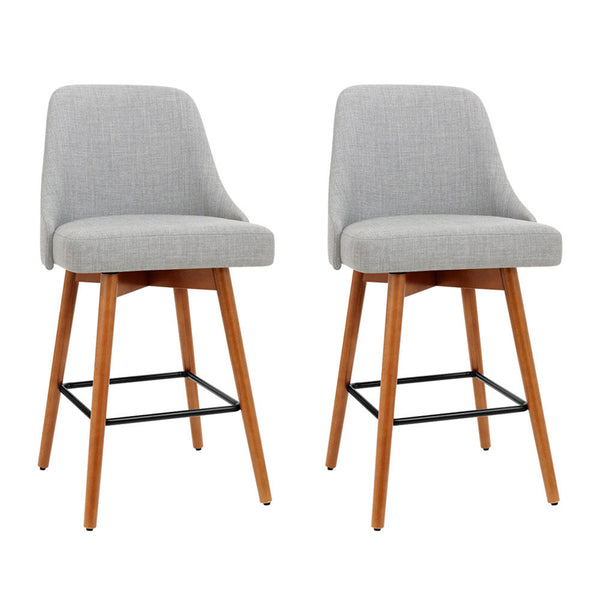  2X Bar Stools Swivel Seat Wooden Grey