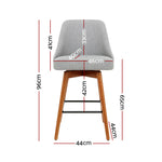 2X Bar Stools Swivel Seat Wooden Grey
