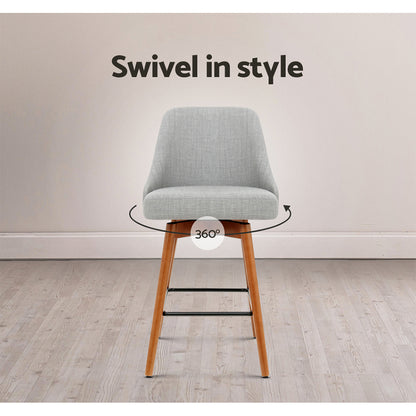 2X Bar Stools Swivel Seat Wooden Grey