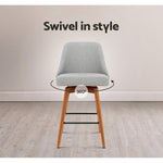 2X Bar Stools Swivel Seat Wooden Grey