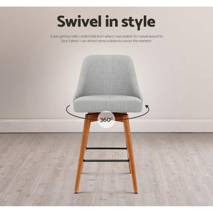 4X Bar Stools Swivel Seat Wooden Grey