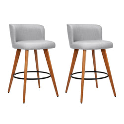 2X Bar Stools Linen Padded Wooden Grey