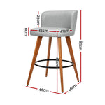 4X Bar Stools Linen Padded Wooden Grey