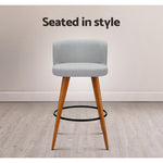 4X Bar Stools Linen Padded Wooden Grey