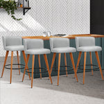 4X Bar Stools Linen Padded Wooden Grey