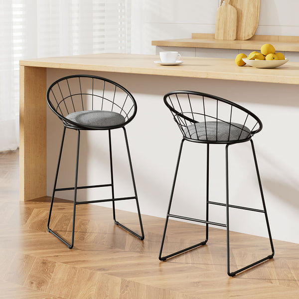  2X Bar Stools Padded Seat Metal