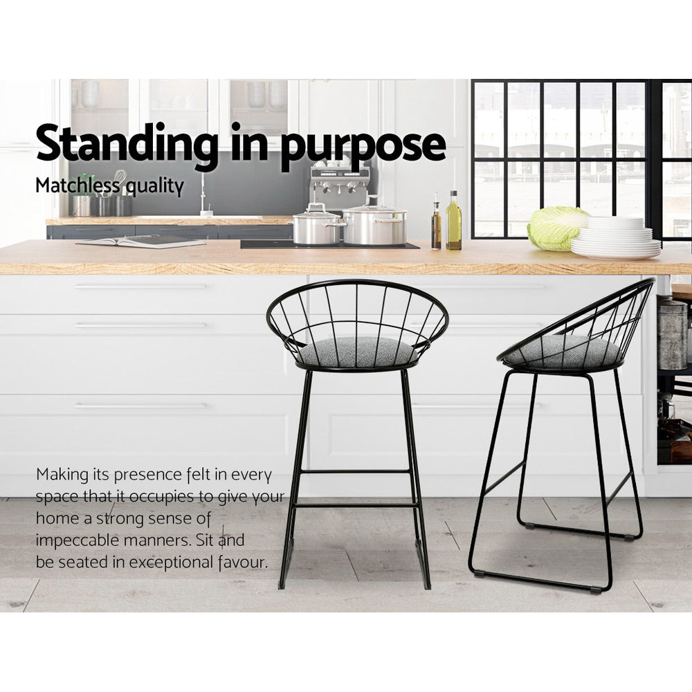 2X Bar Stools Padded Seat Metal