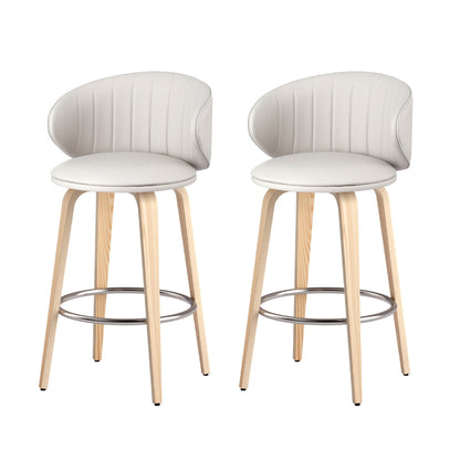 2x Bar Stools Dining Chairs Contoured Leather Wood Stool