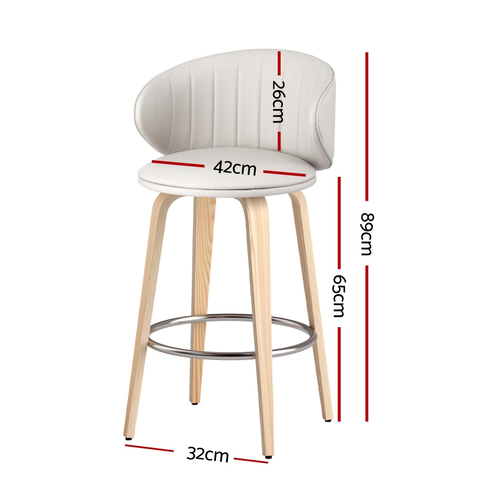4x Bar Stools Dining Chairs Contoured Leather Wood Stool