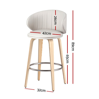 4x Bar Stools Dining Chairs Contoured Leather Wood Stool