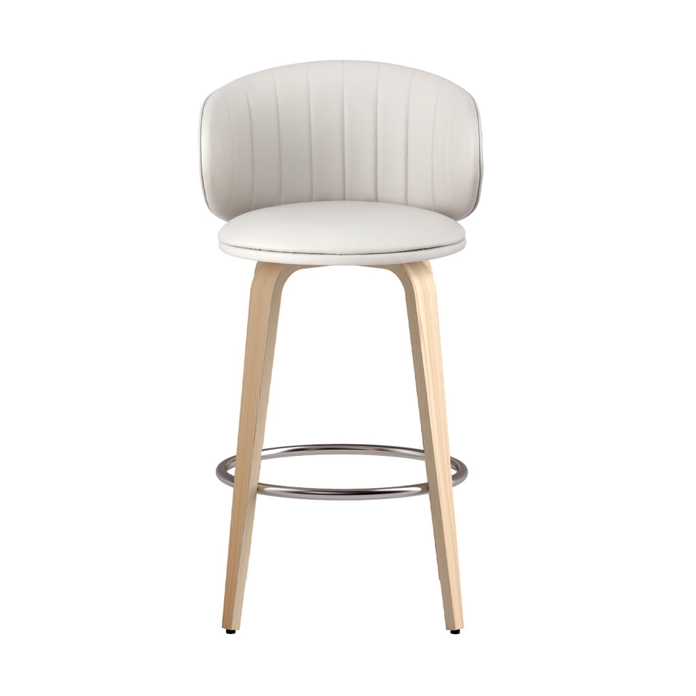 2x Bar Stools Dining Chairs Contoured Leather Wood Stool