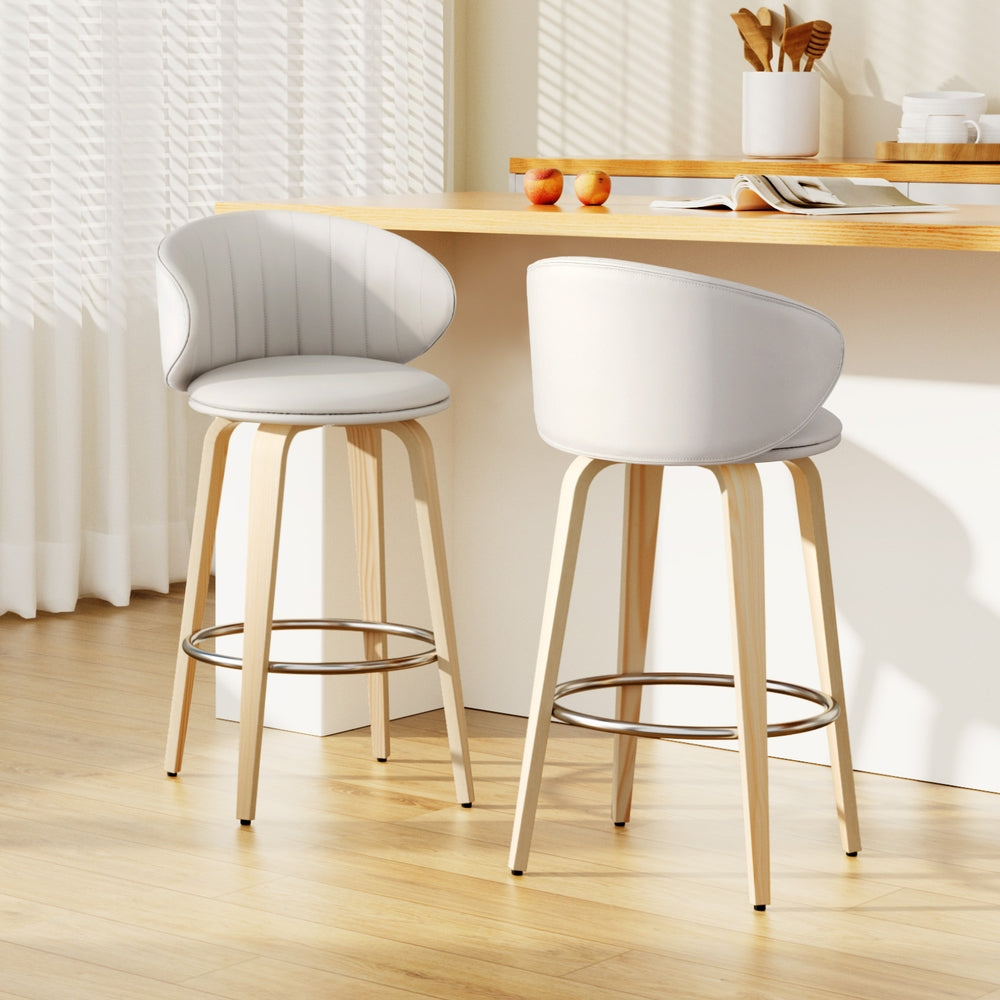 2x Bar Stools Dining Chairs Contoured Leather Wood Stool