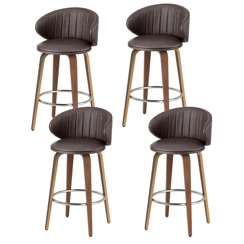 4x Bar Stools Dining Chairs Contoured Leather Wood Stool