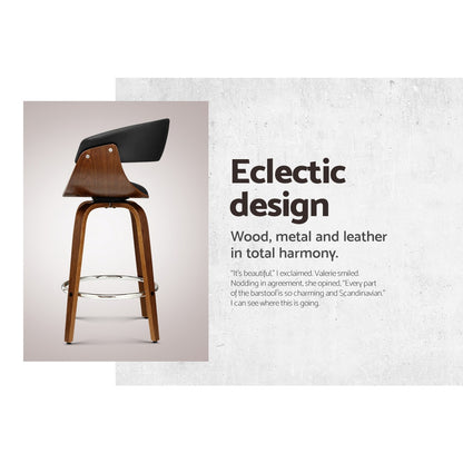 2X Bar Stools Swivel Pu Seat Wooden