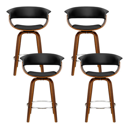 4X Bar Stools Swivel Pu Seat Wooden