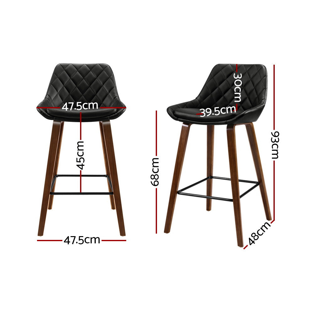 2X Bar Stools Pu Seat Wooden