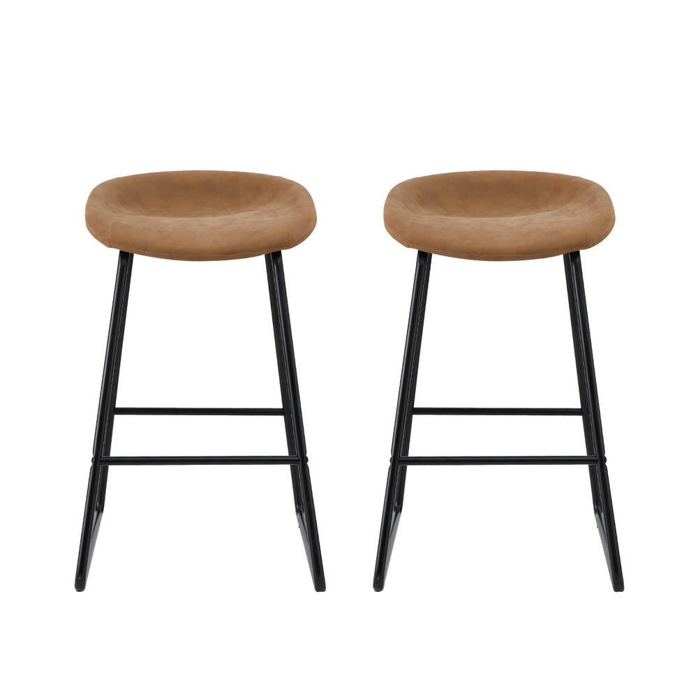Stylish Brown PU Leather Bar Stools - Set of 2
