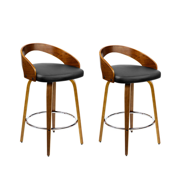  2X Bar Stools Swivel Seat Curving Backrest