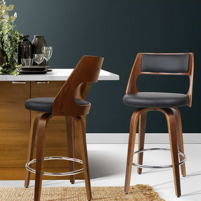 2X Bar Stools Swivel Leather Chair 65Cm