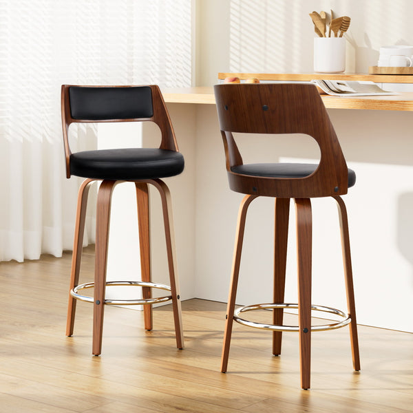  2X Bar Stools Swivel Leather Chair 76Cm