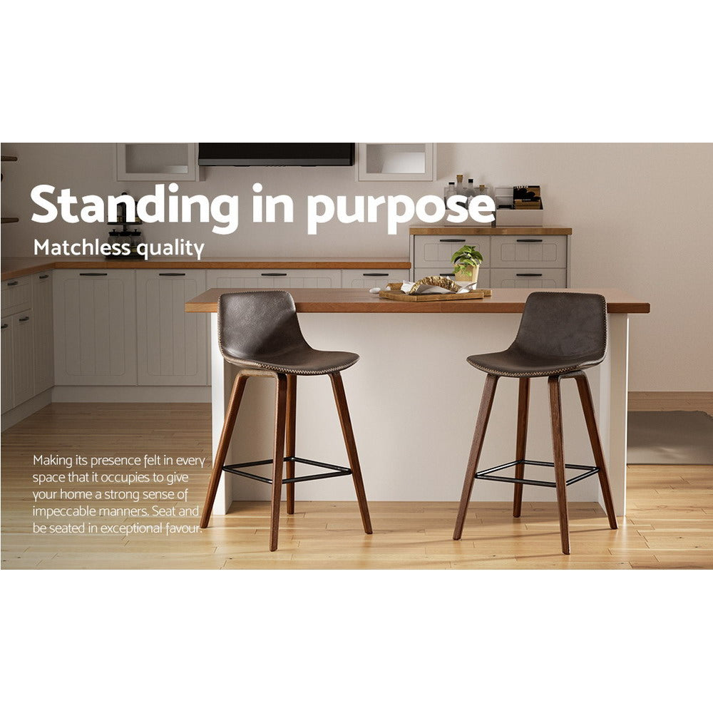 Bar Stools Kitchen Counter Barstools Leather Wooden Chairs X2